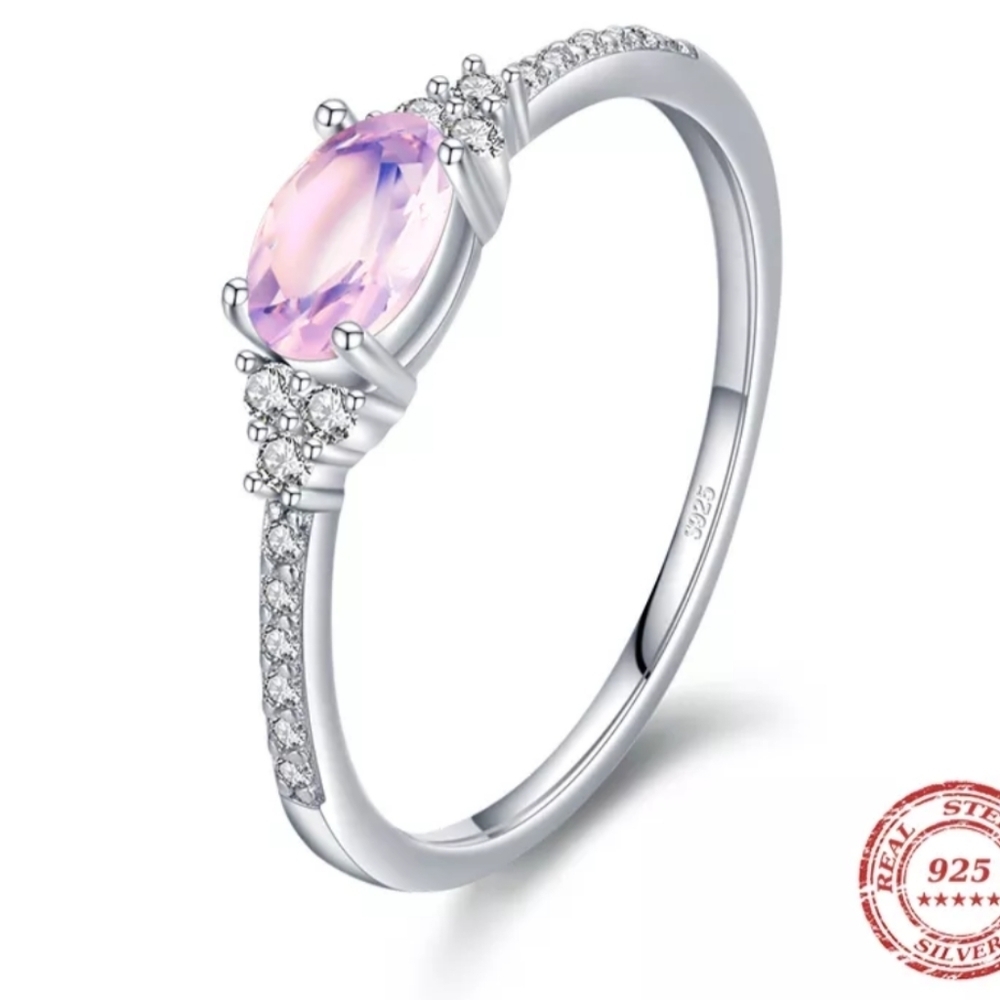 **Dainty 925 Pink Moonstone Ring Size 6 (NEW)** - Picture 4 of 5